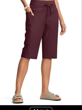 Women's Iseegz Drawstring Knee-Length Cargo Shorts - Deep Burgundy